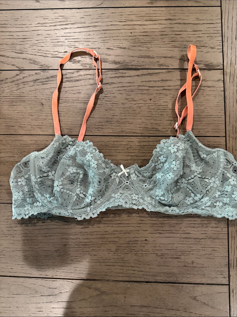 flirtitude Sage Lace Balconette Bra with Coral Straps